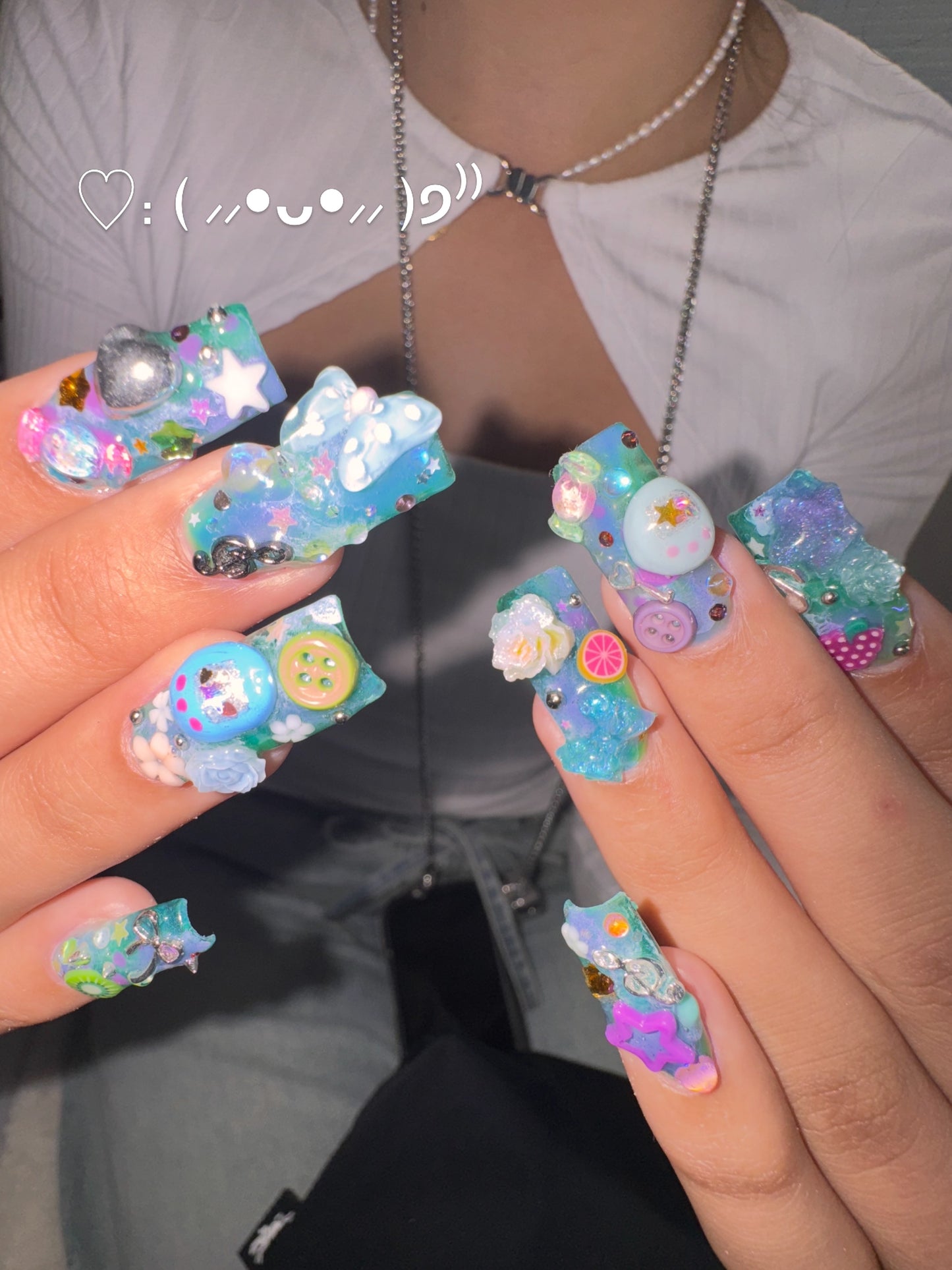 Summer blue charm nails