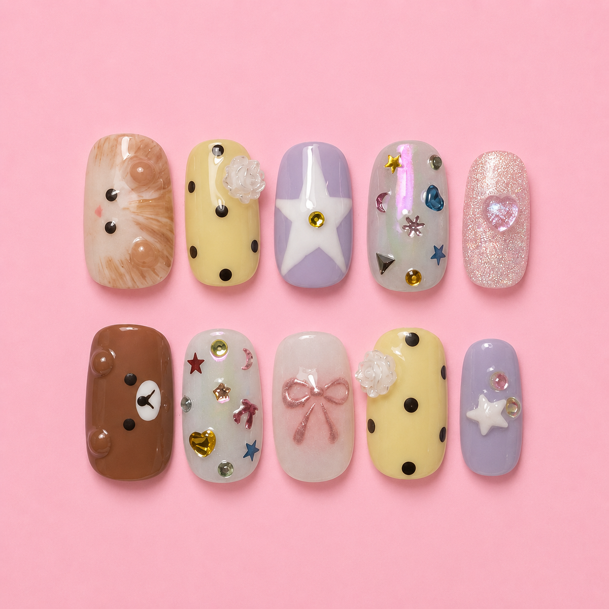 Bear & Cat 🐻🐱 Japanese press on nails
