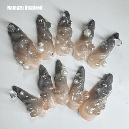Namazu beard inspired 🐡 Press-On Nails | Japanese Nail Art